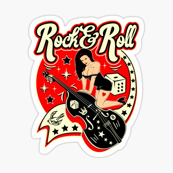 Rockabilly Skull Retro Pin Up Girl Guitar Rock And Roll Vintage Rockers  Sticker for Sale by MemphisCenter