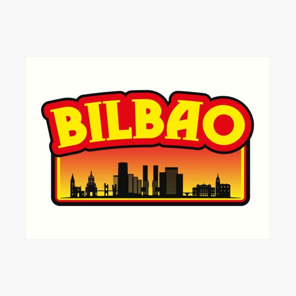 Bilbao-España, silueta de sol, recuerdo de viaje Lámina artística