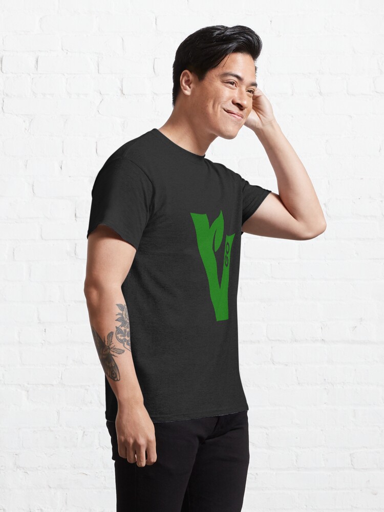 Thumbnail 5 of 7, Classic T-Shirt, V for vegan - dark BG designed and sold by reIntegration.