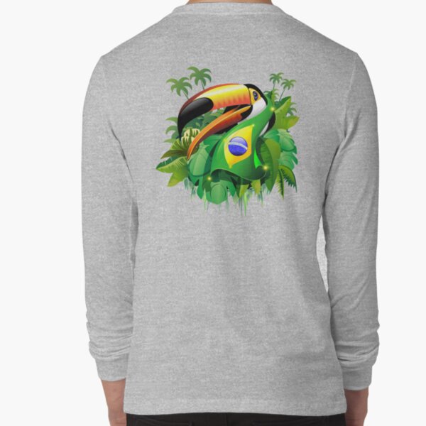 Toco Toucan on Brazil Flag Long Sleeve T-Shirt