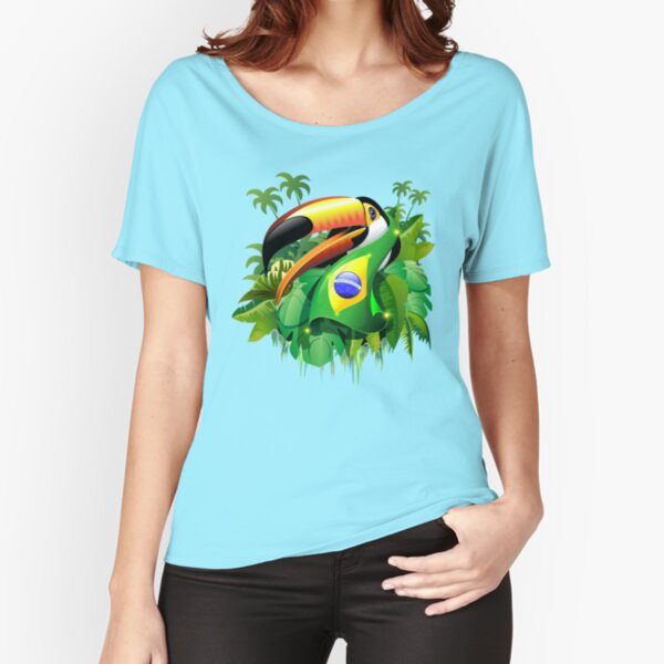 Toco Toucan on Brazil Flag Relaxed Fit T-Shirt