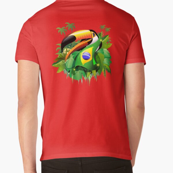 Toco Toucan on Brazil Flag V-Neck T-Shirt
