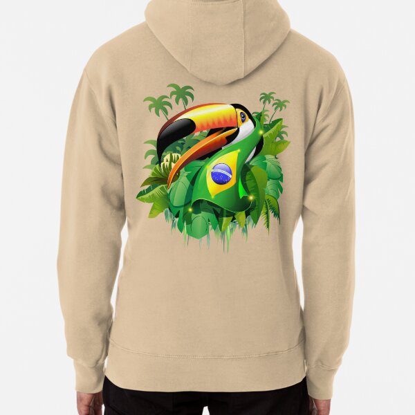 Toco Toucan on Brazil Flag Pullover Hoodie