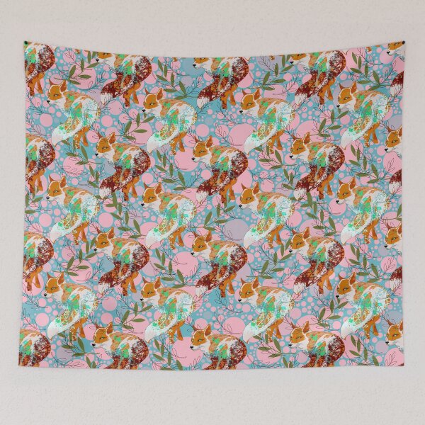 Aperçu de l'œuvre Renards et bulles (motif floral décor rose) créée et vendue par MindCereal.