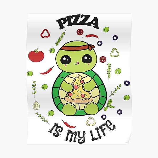 Turtle Eating Pizza Posters for Sale | Redbubble