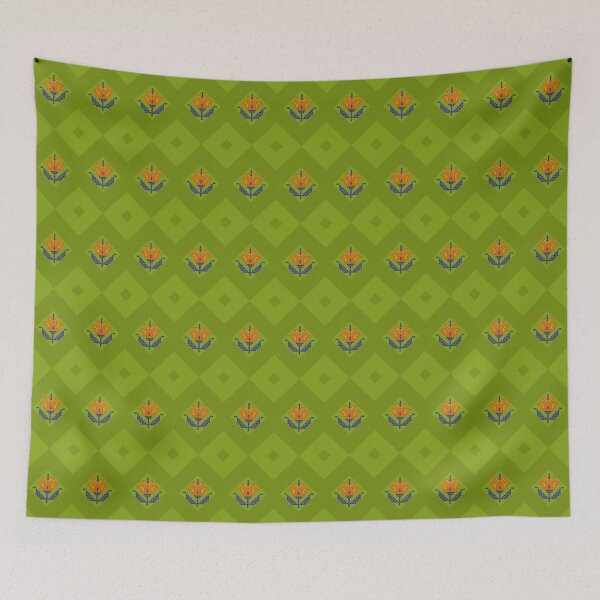Item preview, flower green retro etno folk art designed and sold by Mydogheart4you.