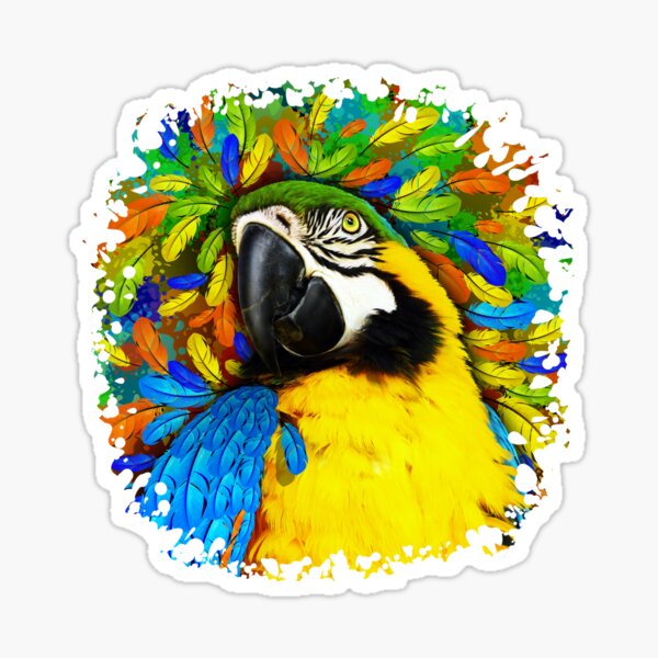 Gold and Blue Macaw Parrot Fantasy Sticker