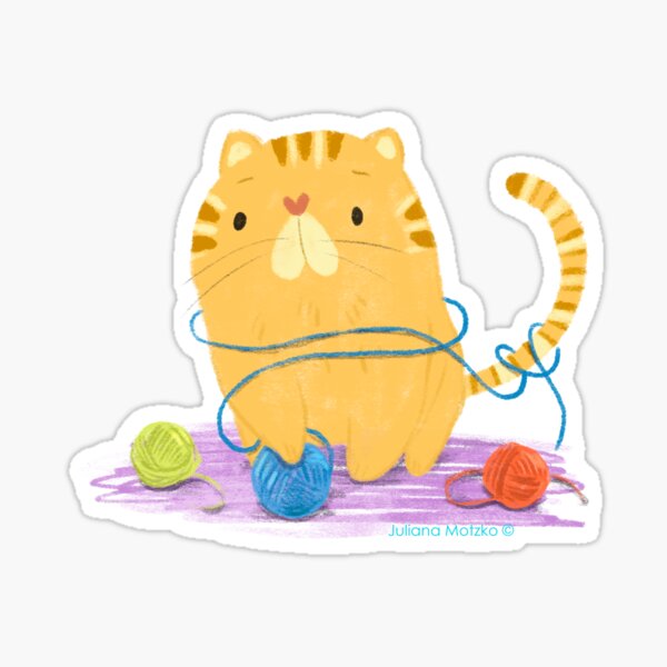 Cat with balls of wool Sticker