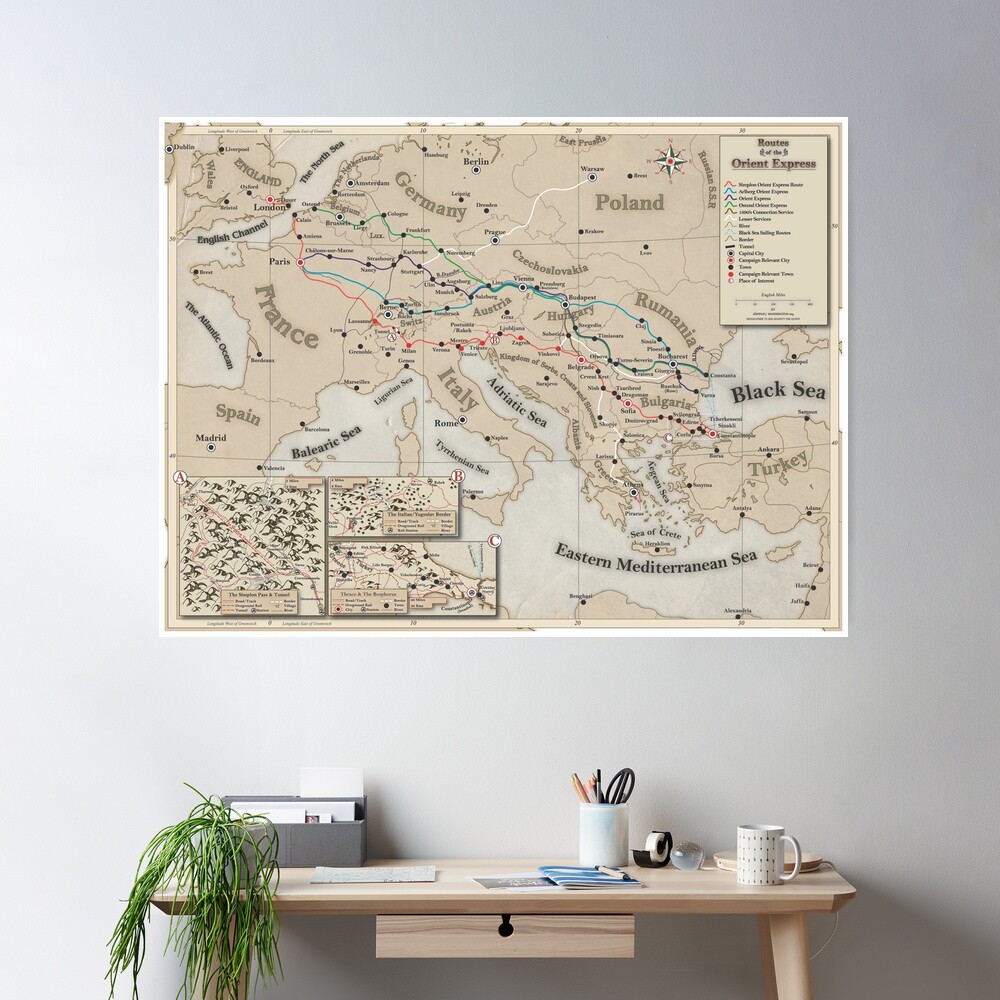 Horror on the Orient Express - Route Map Art Board Print for Sale