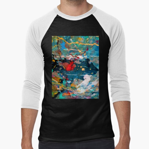 Perception in Cyan Blue by Adelaide Artist Avril Thomas Baseball ¾ Sleeve T-Shirt