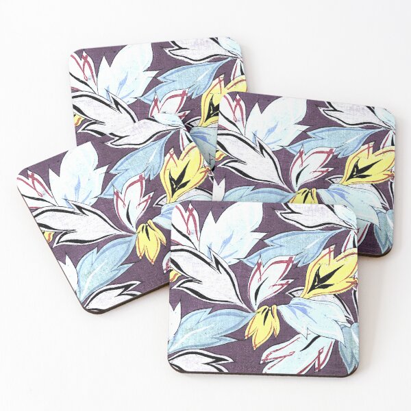 Item preview, Vintage Designs of Kyotoco textile blue and yellow leaves. designed and sold by Rantan1618.