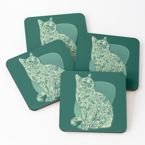Item preview, Green Feline Cat Art Floral Decor designed and sold by Alondra.