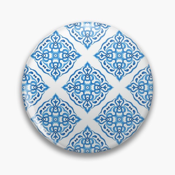 Item preview, Blue and White Portuguese Azulejo Watercolor Tile Pattern designed and sold by Rhu Creations.
