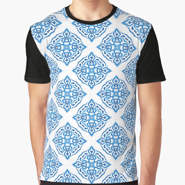 Vista previa del artículo con la obra «Patrón de azulejo de acuarela azulejo portugués azul y blanco», diseñado y vendido por Rhu Creations.