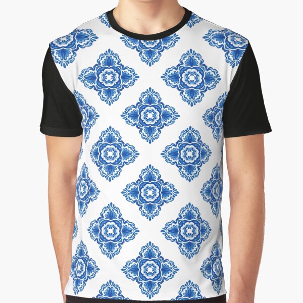 Vista previa del artículo con la obra «Patrón de azulejo de acuarela azulejo portugués azul y blanco», diseñado y vendido por Rhu Creations.
