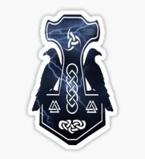 Lightning Bolt Thor's Hammer with Ravens Sticker