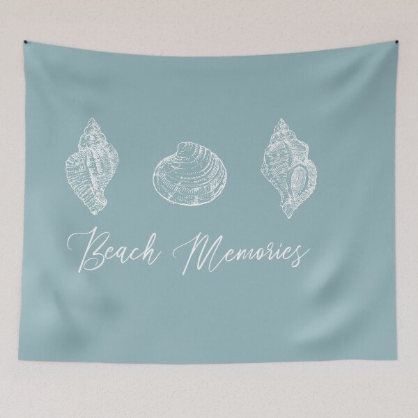 Item preview, Beach memories seashells illustrations, white text gift idea for beach lovers, remember your vacation designed and sold by HerHim-beyond.