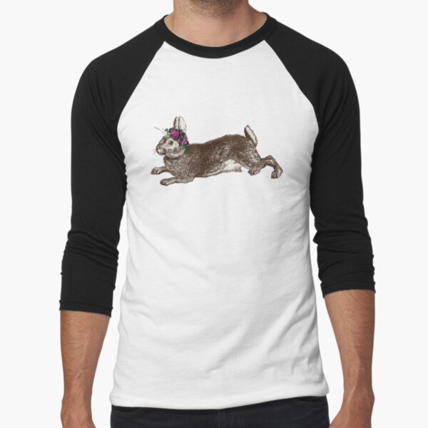 The Rabbit and Roses | Rabbit and Flowers | Vintage Rabbits | Bunny Rabbits | Bunnies | Hares | Baseball ¾ Sleeve T-Shirt