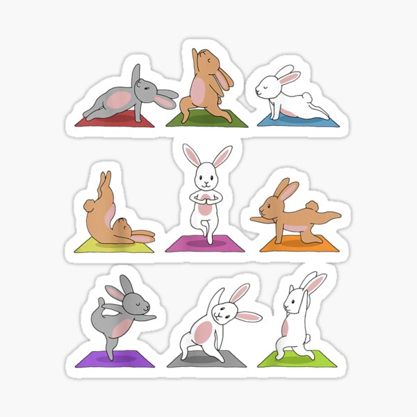 Cute funny baby bunny exercising on a yoga mat' Sticker