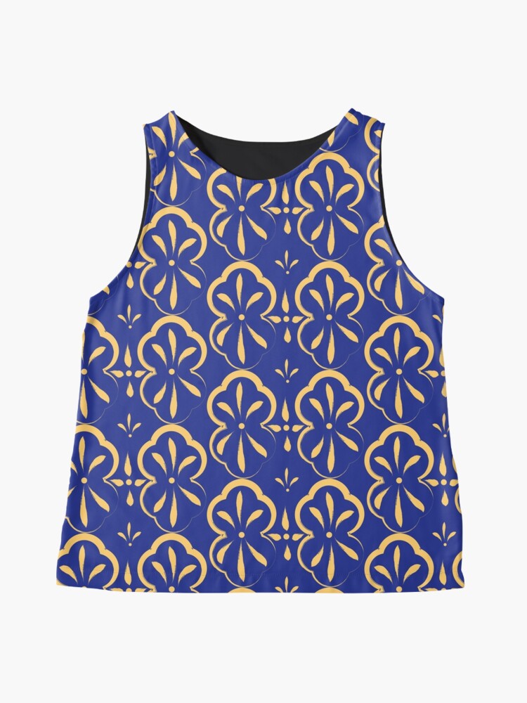 Sleeveless Top, Navy Blue and Yellow Geometric Seamless Pattern designed and sold by Victoria Riabov
