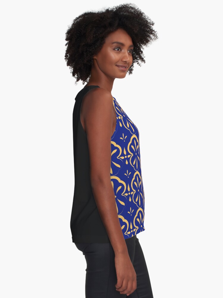 Thumbnail 2 of 6, Sleeveless Top, Navy Blue and Yellow Geometric Seamless Pattern designed and sold by Victoria Riabov.