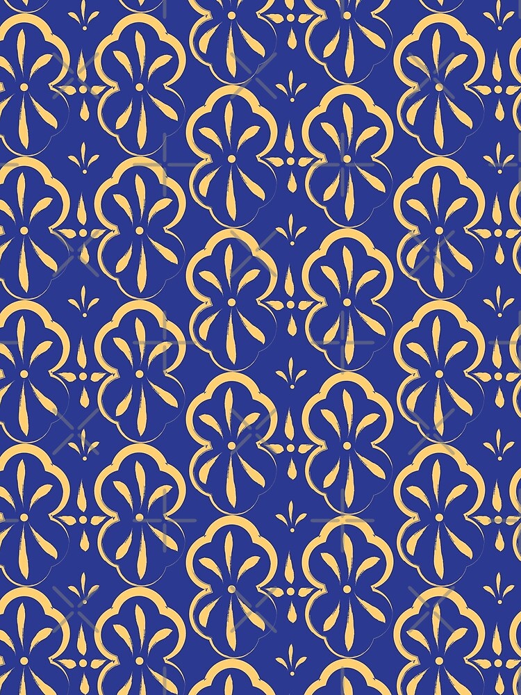 Artwork view, Navy Blue and Yellow Geometric Seamless Pattern designed and sold by Victoria Riabov