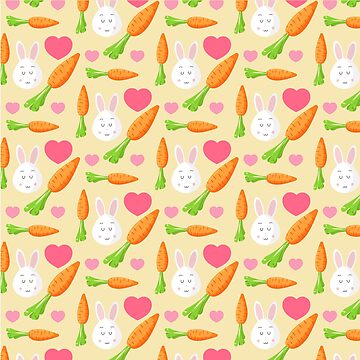 Artwork thumbnail, Easter rabbits and carrots with pink hearts pattern. Holiday flat style background. by vectormarketnet