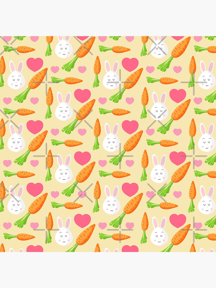 Thumbnail 3 of 3, Sticker, Easter rabbits and carrots with pink hearts pattern. Holiday flat style background. designed and sold by Victoria Riabov.
