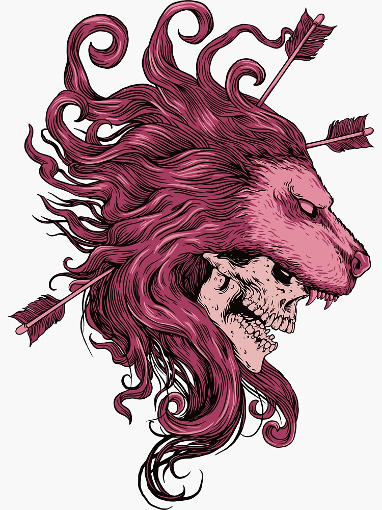 "Lion Warrior Headdress Skull Tattoo Sketch" Sticker for Sale by BRKFT