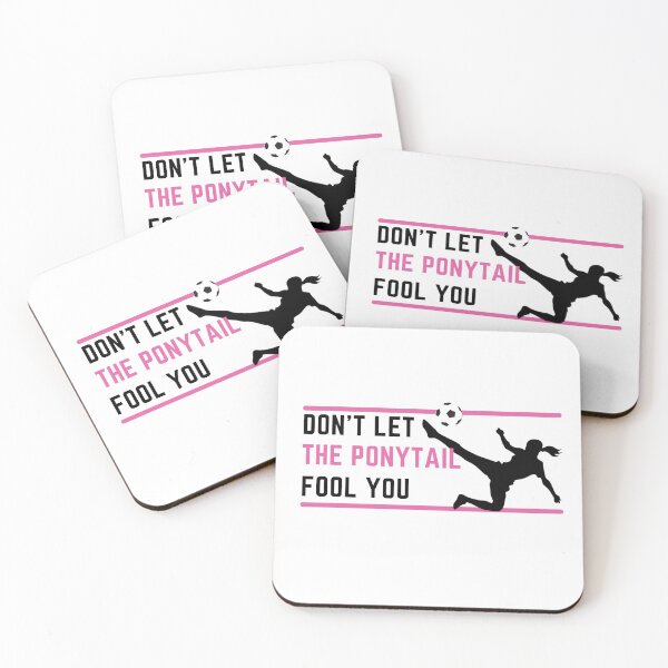 Item preview, Female soccer player kicking girl silhouette / don't let the ponytail fool you designed and sold by portrait4you.