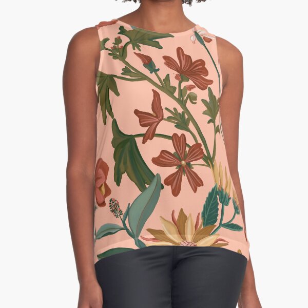Happy Floral Pattern Sleeveless Top