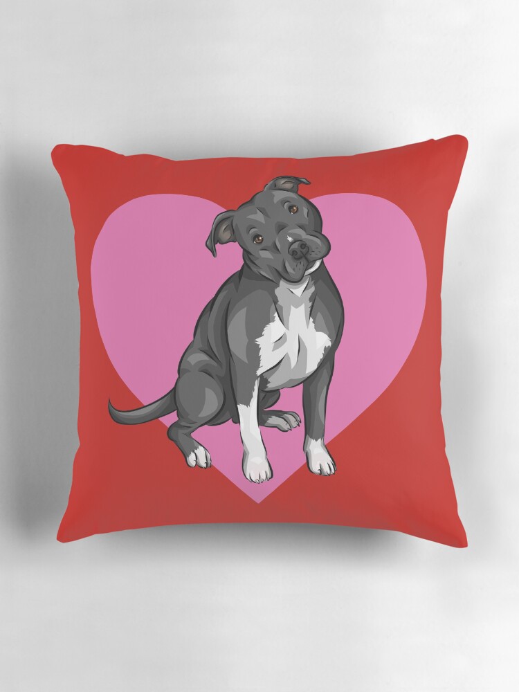 Thumbnail 3 von 4, Kissen, Amerikanischer Pitbull Terrier mit Herzen | Valentinstag Hunde | Valentinstag Hündchen designt und verkauft von shirinsart.