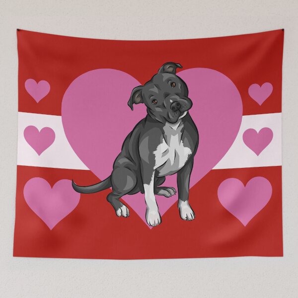 Item preview, American Pitbull Terrier with Hearts | Valentine Dogs | Valentine's Day Doggies designed and sold by shirinsart.