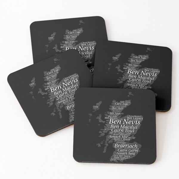 Scottish Munro Bagging Munro Scotland Outline Wordart Coasters (Set of 4)