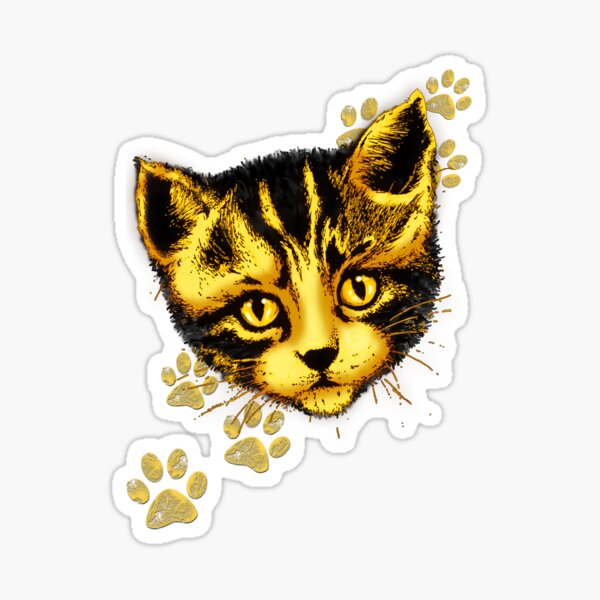 Cat Cute Portrait with Paws Prints Sticker