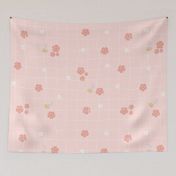 Item preview, Daffodils, white, yellow, pink forget-me-not flowers on light background. Seamless repeat pattern of squared rough pastel paper designed and sold by essskina.