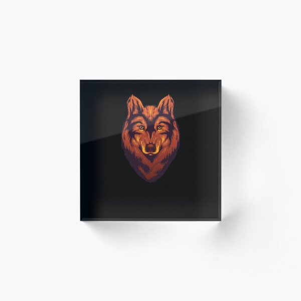Vintage Spiritual Fire Wolf Gazing Acrylic Block