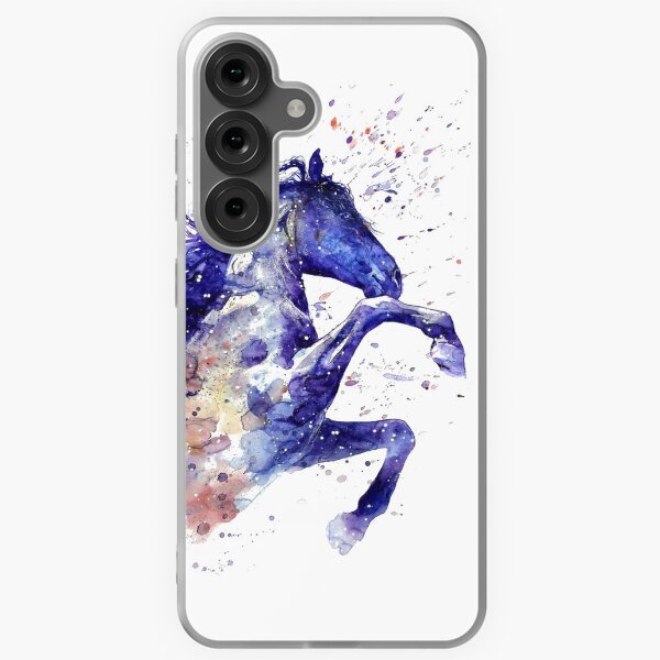 Aperçu de l'œuvre Cheval aquarelle blanc, violet et bleu créée et vendue par azomiross.