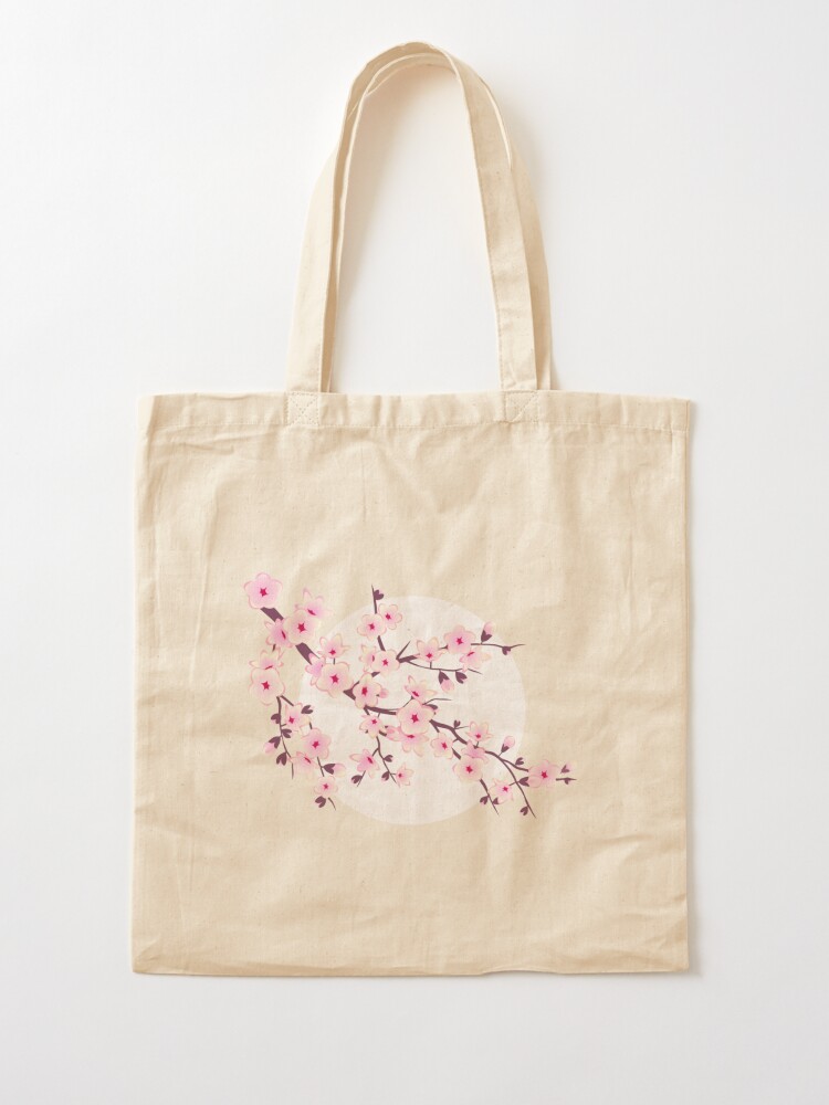 Cherry Blossom Pink Black Tote Bag