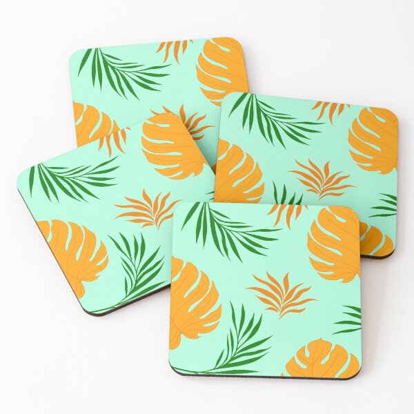 Item preview, Minty Green with Orange and Green Tropical Leaf Pattern designed and sold by Cute Designs Shop.