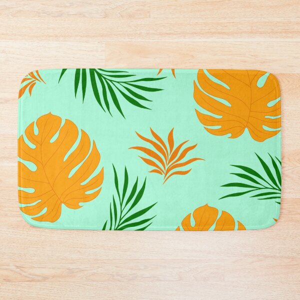 Item preview, Minty Green with Orange and Green Tropical Leaf Pattern designed and sold by Cute Designs Shop.