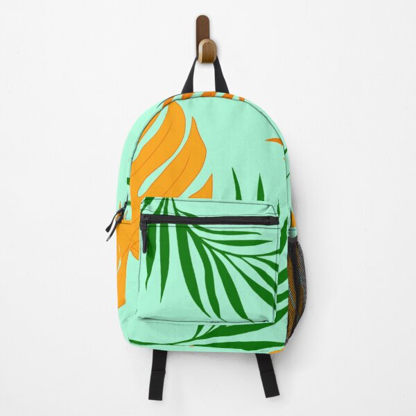Item preview, Minty Green with Orange and Green Tropical Leaf Pattern designed and sold by Cute Designs Shop.