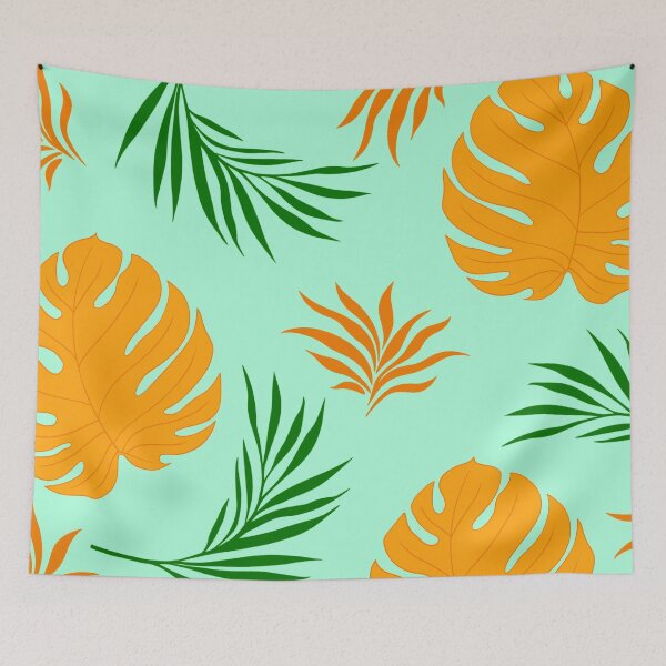 Item preview, Minty Green with Orange and Green Tropical Leaf Pattern designed and sold by Cute Designs Shop.