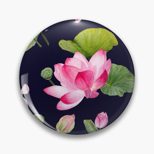Item preview, Watercolor lotus pattern dark navy designed and sold by fengyuhao.