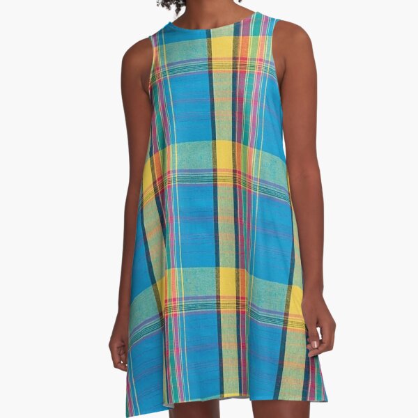 Caribbean Colorful Fabric Madras Tartan A Line Dress By Bluedarkart Redbubble