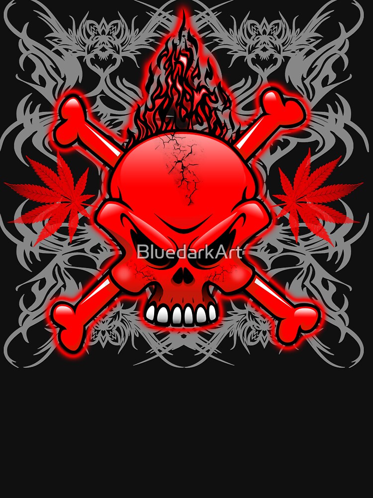 Red Fire Skull with Tribal Tattoos by BluedarkArt