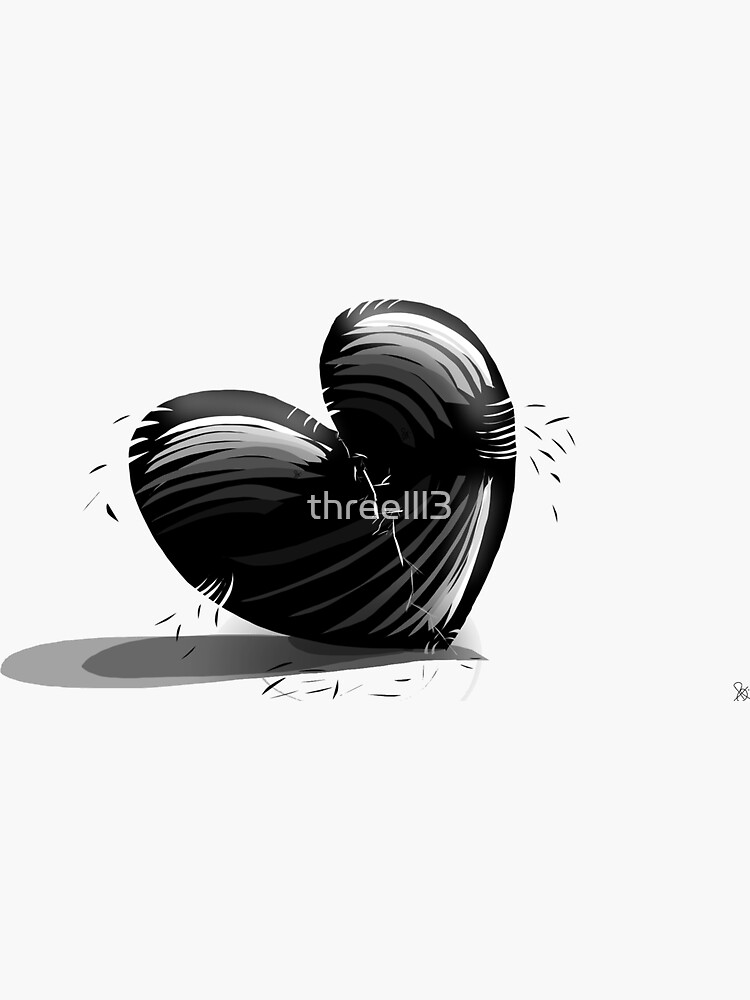 Black Broken Heart Sticker for Sale by threelll3