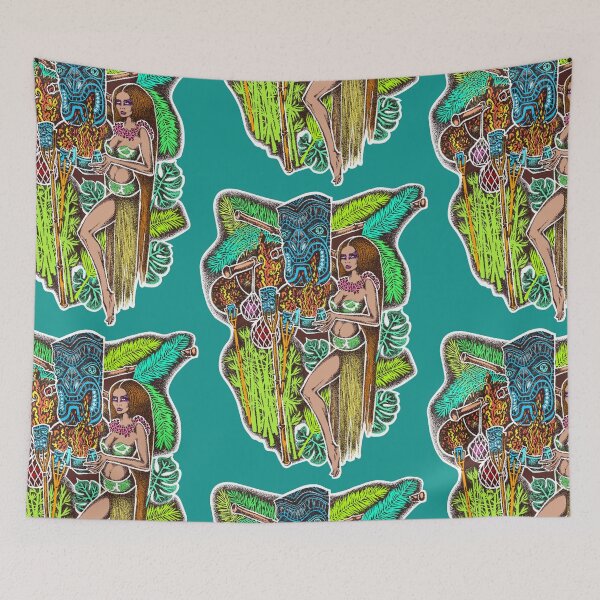 Item preview, Tiki style fantasy, polinesian retro pin up, exotica plants, tiki god essential, hawaiian sexy girl designed and sold by Francesco Carli.
