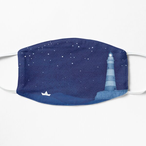 Lighthouse 2, blue ocean watercolor Flat Mask