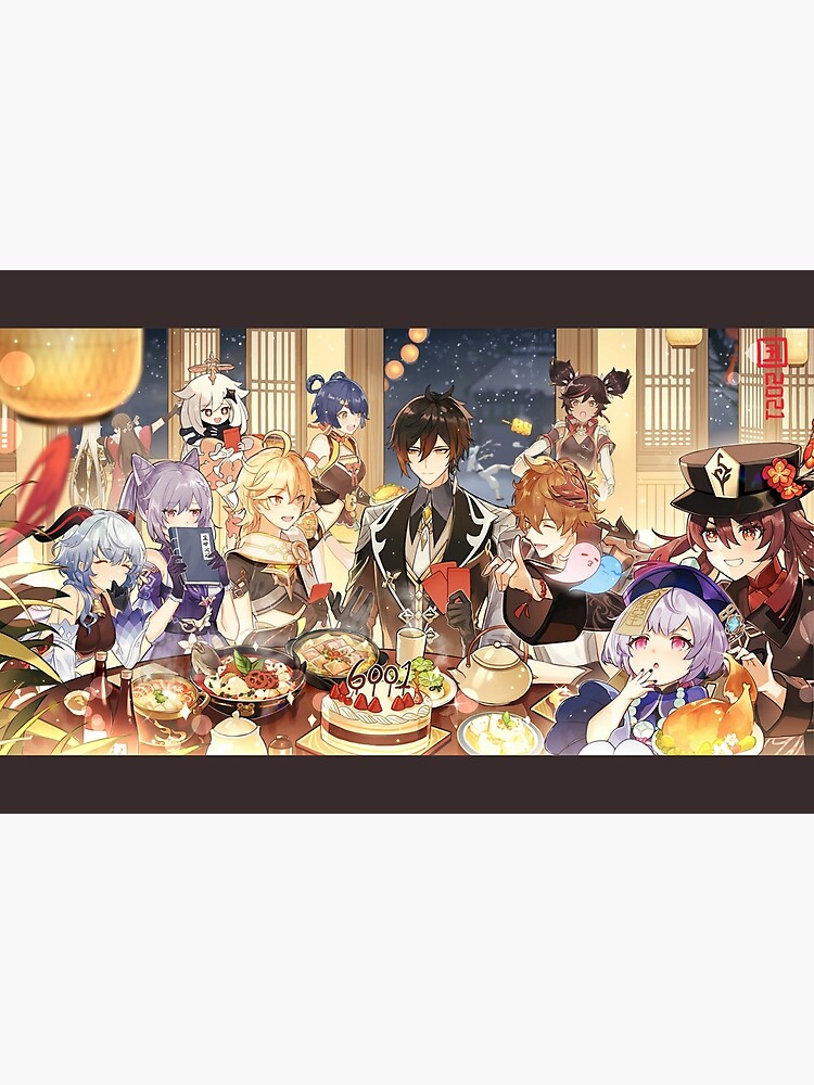 Discover Genshin Impact Characters Having Dinner Premium Matte Vertical Poster